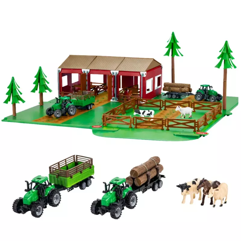 LEAN TOYS Saimniecības komplekts ar māju, traktoriem, dzīvniekiem, 102 gab.