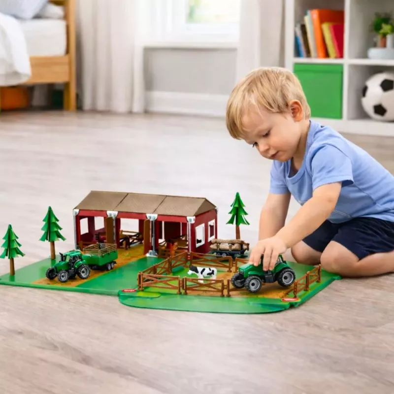 LEAN TOYS Saimniecības komplekts ar māju, traktoriem, dzīvniekiem, 102 gab.
