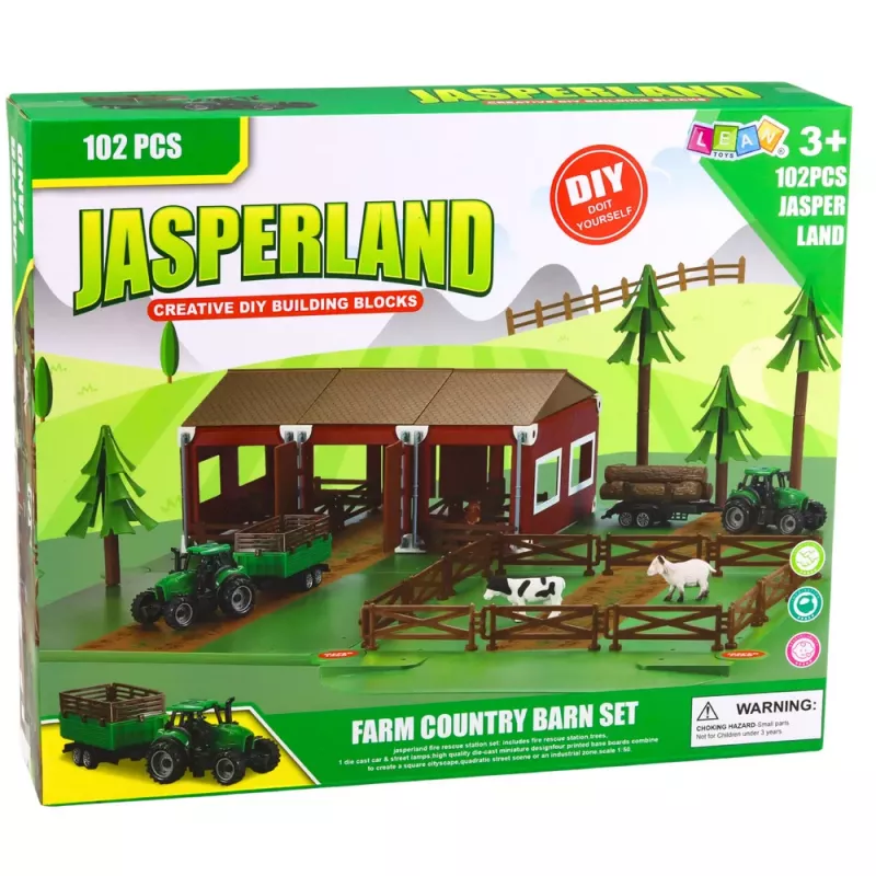 LEAN TOYS Saimniecības komplekts ar māju, traktoriem, dzīvniekiem, 102 gab.