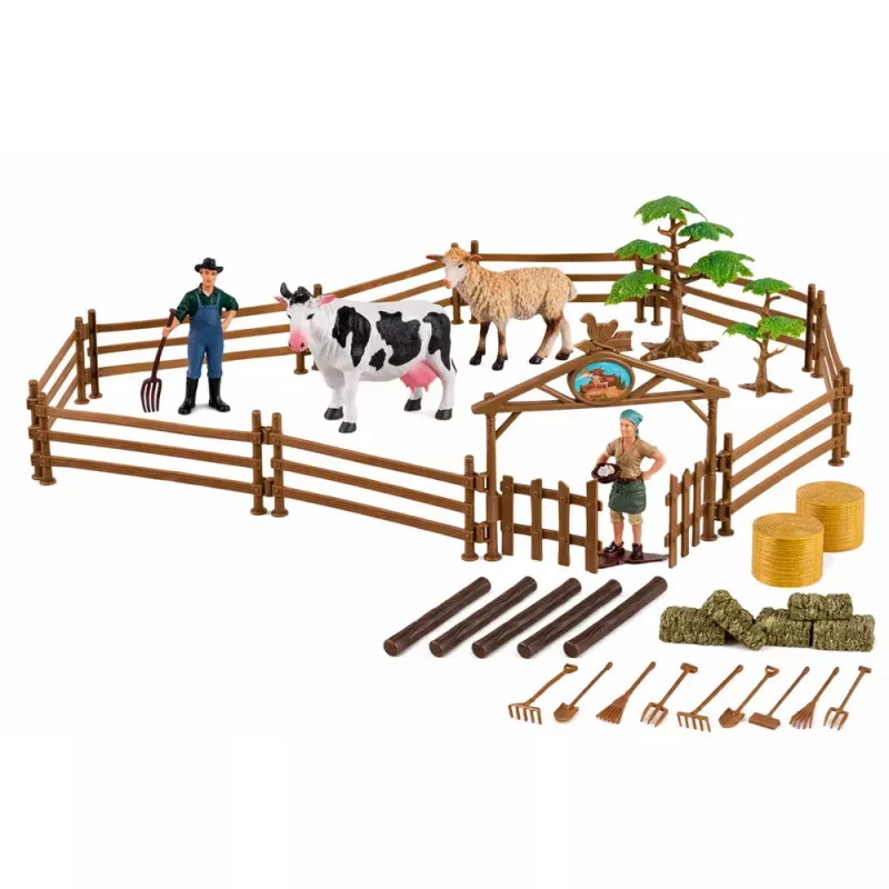 LEAN TOYS Lauksaimniecības komplekts Traktors ar piekabi, dzīvnieki, zemnieki, ferma 45 gab.