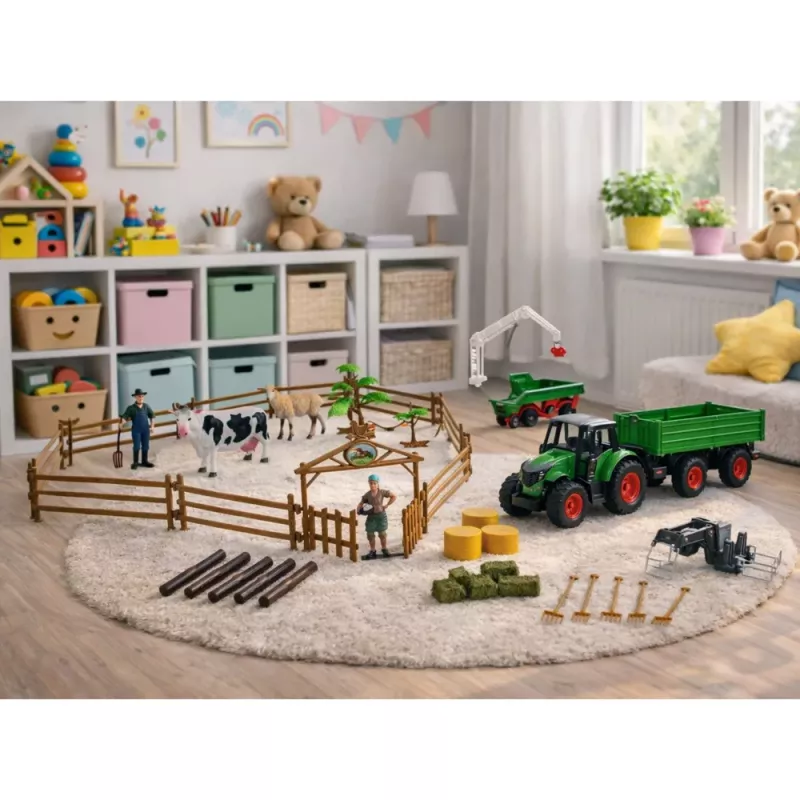 LEAN TOYS Lauksaimniecības komplekts Traktors ar piekabi, dzīvnieki, zemnieki, ferma 45 gab.