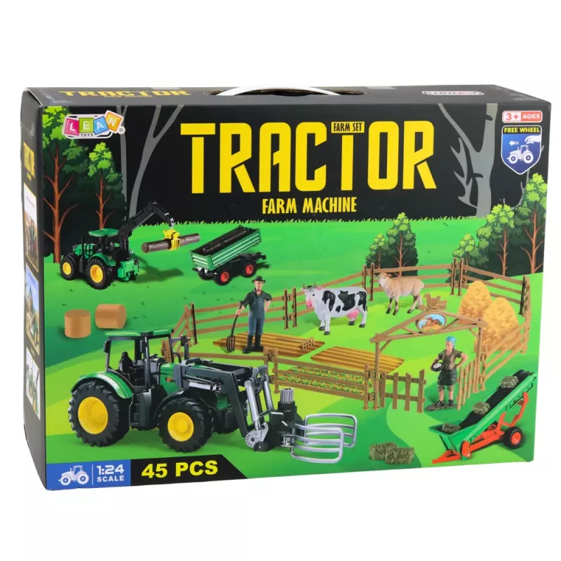 LEAN TOYS Lauksaimniecības komplekts Traktors ar piekabi, dzīvnieki, zemnieki, ferma 45 gab.