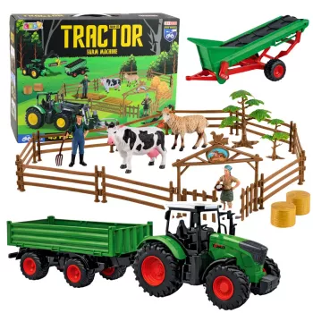 LEAN TOYS Lauksaimniecības komplekts Traktors ar piekabi, dzīvnieki, zemnieki, ferma 45 gab.