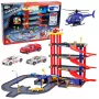 LEAN TOYS Daudzstāvu autostāvvieta 4 līmeņi ar liftu, helikopteru un automašīnām 70 daļas