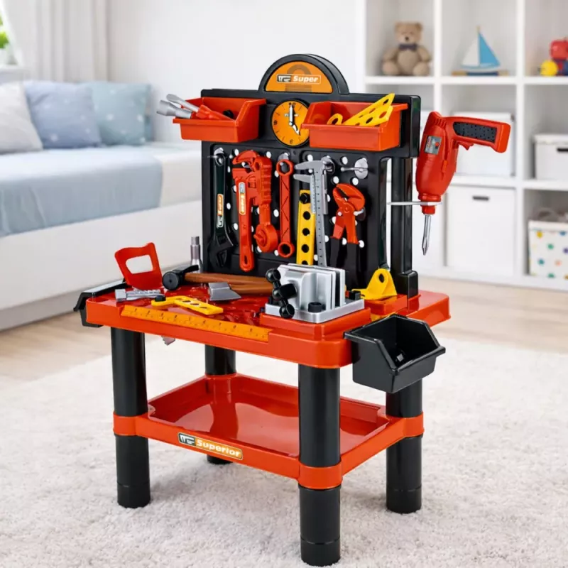 LEAN TOYS Bērnu darbnīcas DIY galds ar instrumentu piederumiem 70 cm