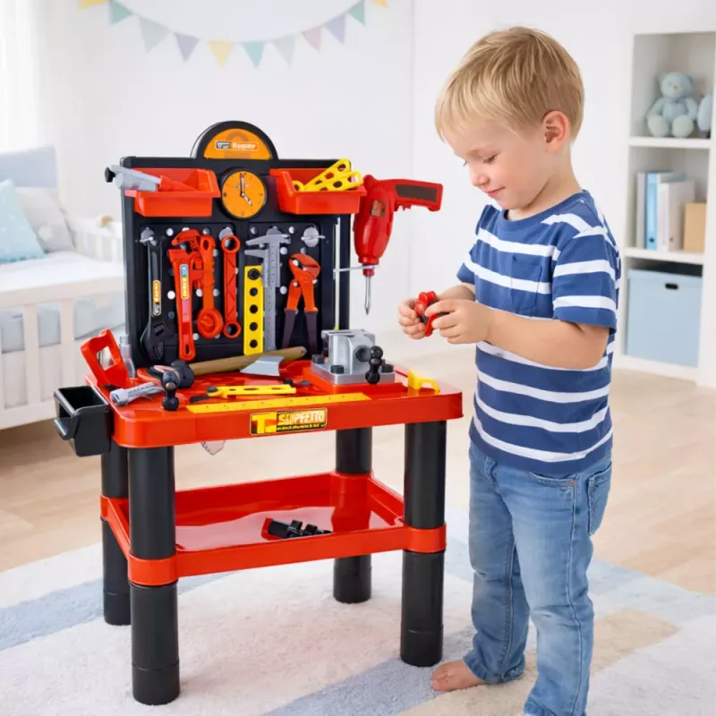 LEAN TOYS Bērnu darbnīcas DIY galds ar instrumentu piederumiem 70 cm