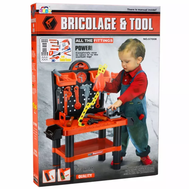 LEAN TOYS Bērnu darbnīcas DIY galds ar instrumentu piederumiem 70 cm