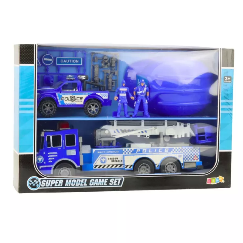 LEAN TOYS Lielais policijas auto figūru ķiveres komplekts bērniem zils