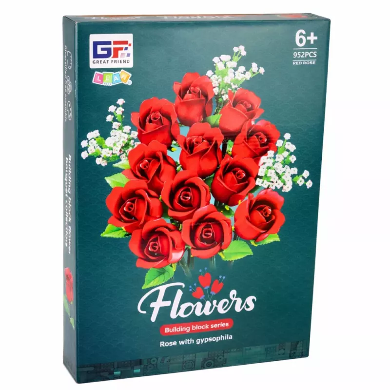 LEAN TOYS Konstrukcijas bloki Ziedu pušķis Sarkanās rozes Gipsofila 952 gab.