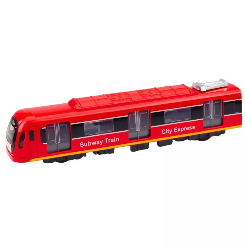 LEAN TOYS Metro Train City Express ar atveramām durvīm, gaismām un skaņām, sarkans