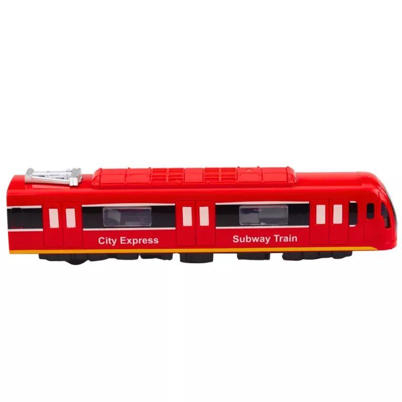 LEAN TOYS Metro Train City Express ar atveramām durvīm, gaismām un skaņām, sarkans