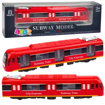 LEAN TOYS Metro Train City Express ar atveramām durvīm, gaismām un skaņām, sarkans