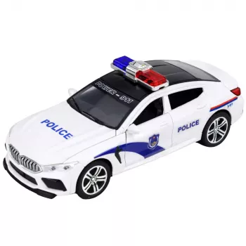 LEAN TOYS Policijas auto ar atveramām durvīm, motorizēts, gaismas un skaņas, balts