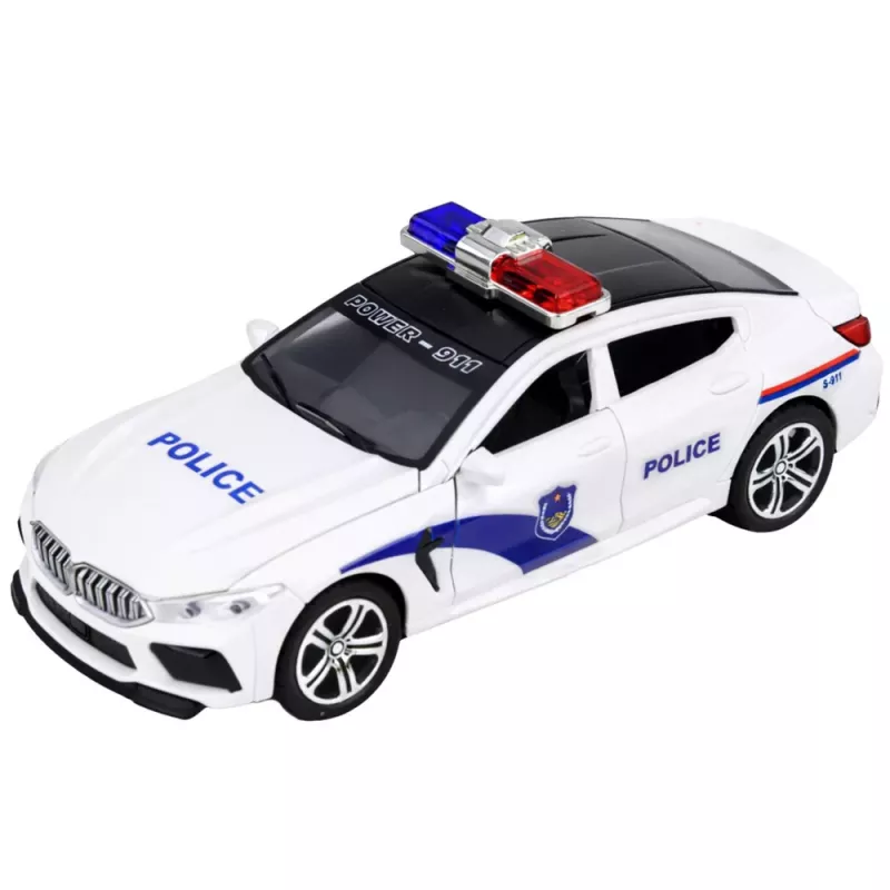 LEAN TOYS Policijas auto ar atveramām durvīm, motorizēts, gaismas un skaņas, balts