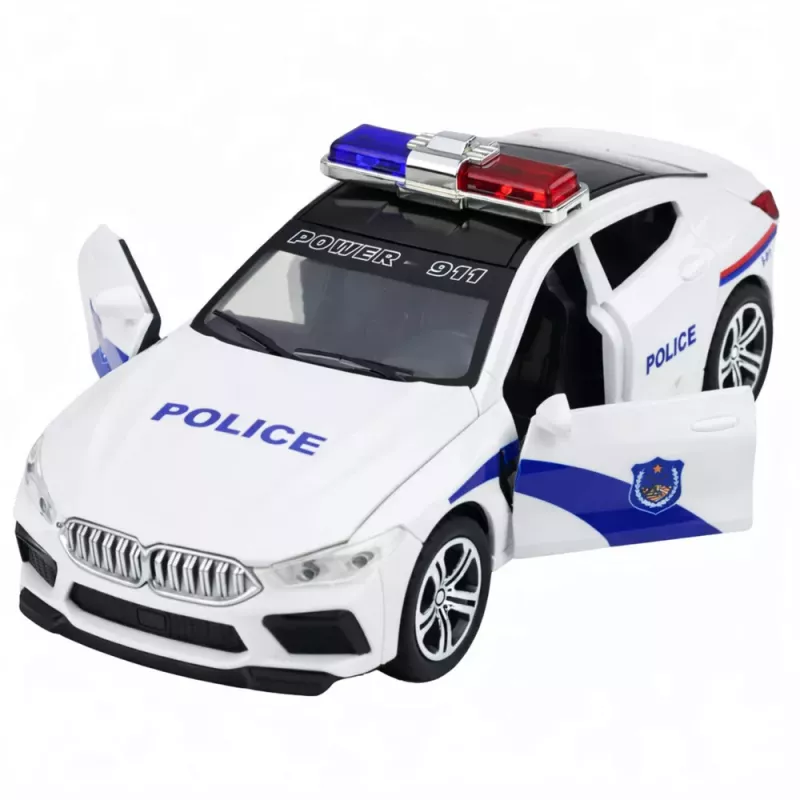 LEAN TOYS Policijas auto ar atveramām durvīm, motorizēts, gaismas un skaņas, balts