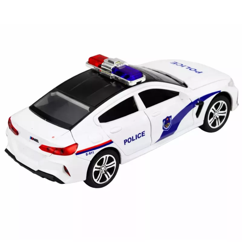 LEAN TOYS Policijas auto ar atveramām durvīm, motorizēts, gaismas un skaņas, balts