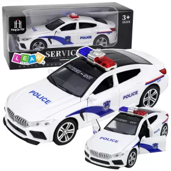 LEAN TOYS Policijas auto ar atveramām durvīm, motorizēts, gaismas un skaņas, balts