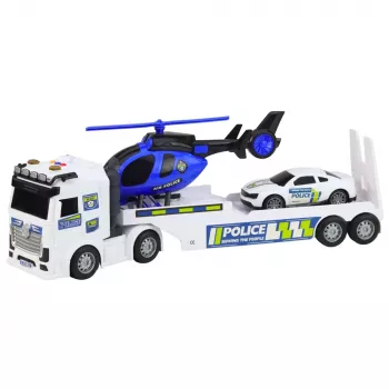 LEAN TOYS Policijas kravas auto, evakuators, helikopters, automašīna ar gaismām un skaņām