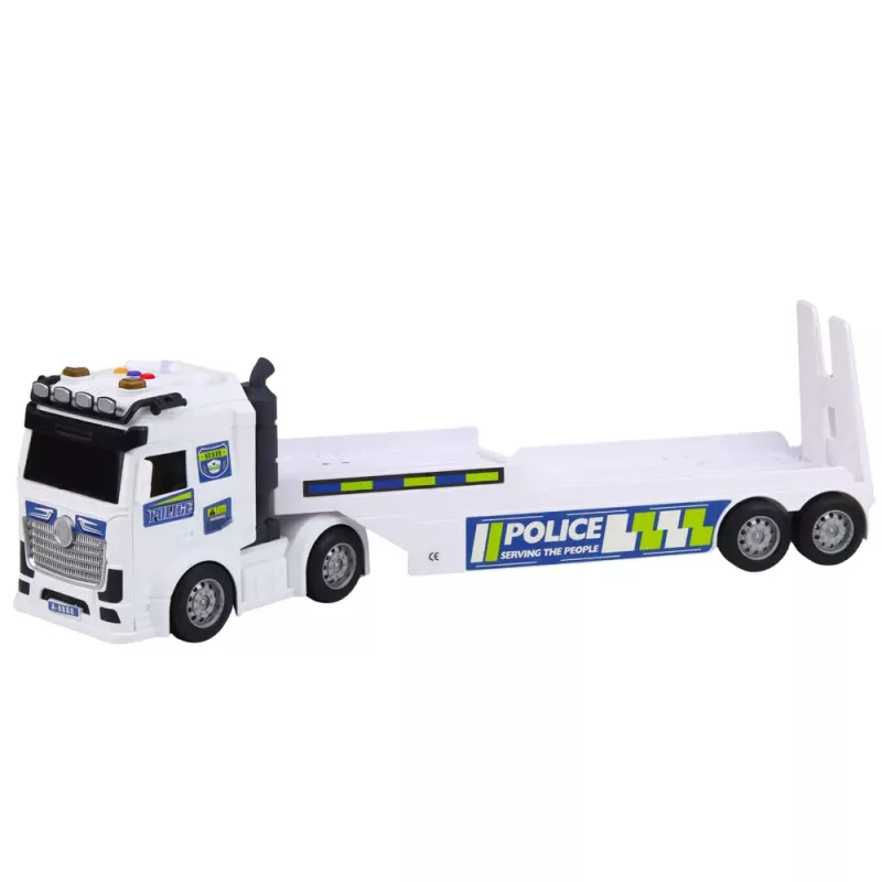 LEAN TOYS Policijas kravas auto, evakuators, helikopters, automašīna ar gaismām un skaņām
