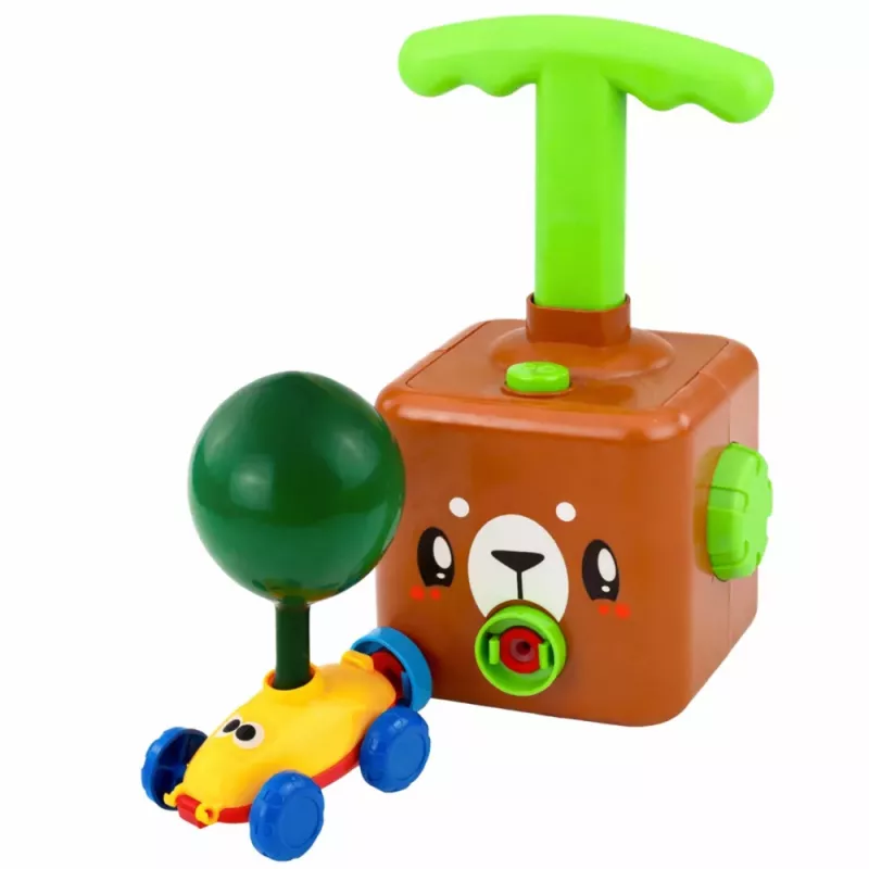 LEAN TOYS Rotaļlietu komplekts ar balonu palaidēju, automašīnām un rotaļu lācīti bērniem