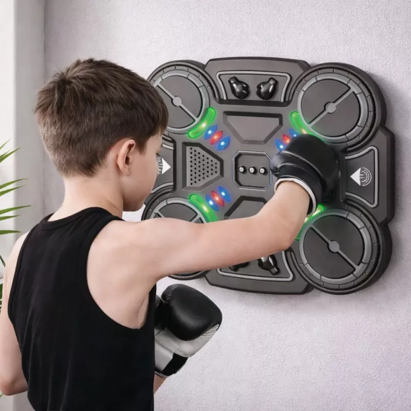 LEAN TOYS Interaktīvs muzikāls boksa vairogs ar LED gaismām, 3 līmeņi, melns