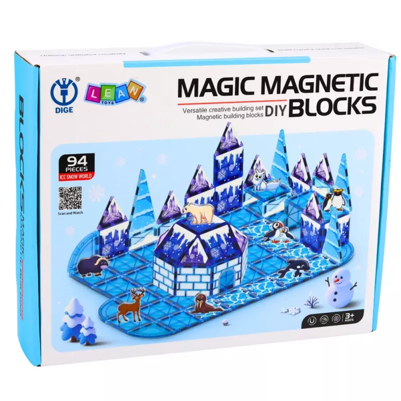 LEAN TOYS Magnētiskie bloki Ledus zeme dzīvnieku figūras Zils 94 gab.