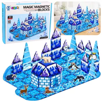 LEAN TOYS Magnētiskie bloki Ledus zeme dzīvnieku figūras Zils 94 gab.
