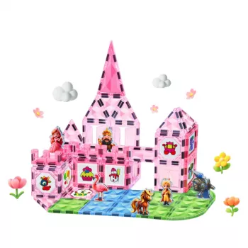 LEAN TOYS Magnētiskie bloki ar figūrām, krāsām un kartēm krāsošanai Rozā 80 gab.