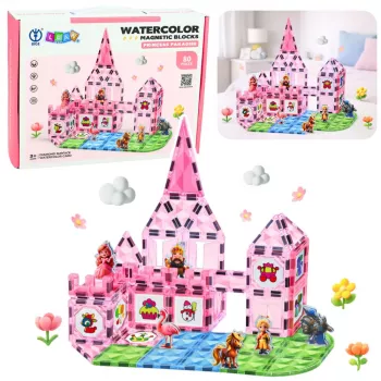 LEAN TOYS Magnētiskie bloki ar figūrām, krāsām un kartēm krāsošanai Rozā 80 gab.