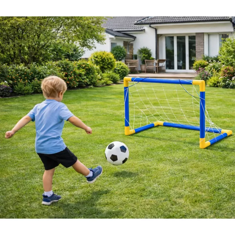 LEAN TOYS Sporta komplekts futbolam, vārti, bumba, sūknis 62x40cm