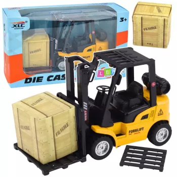 LEAN TOYS Autoiekrāvējs ar motorizētām metāla dakšām palešu un kastu pārvietošanai, dzeltens