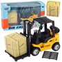 LEAN TOYS Autoiekrāvējs ar motorizētām metāla dakšām palešu un kastu pārvietošanai, dzeltens