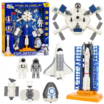 LEAN TOYS Kosmosa stacija Raķete Space Shuttle Satelīti Kosmonauti Gaismas