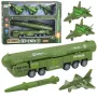 LEAN TOYS Militārais komplekts ar kravas automašīnu, iznīcinātājiem un motorizētu raķešu palaidēju