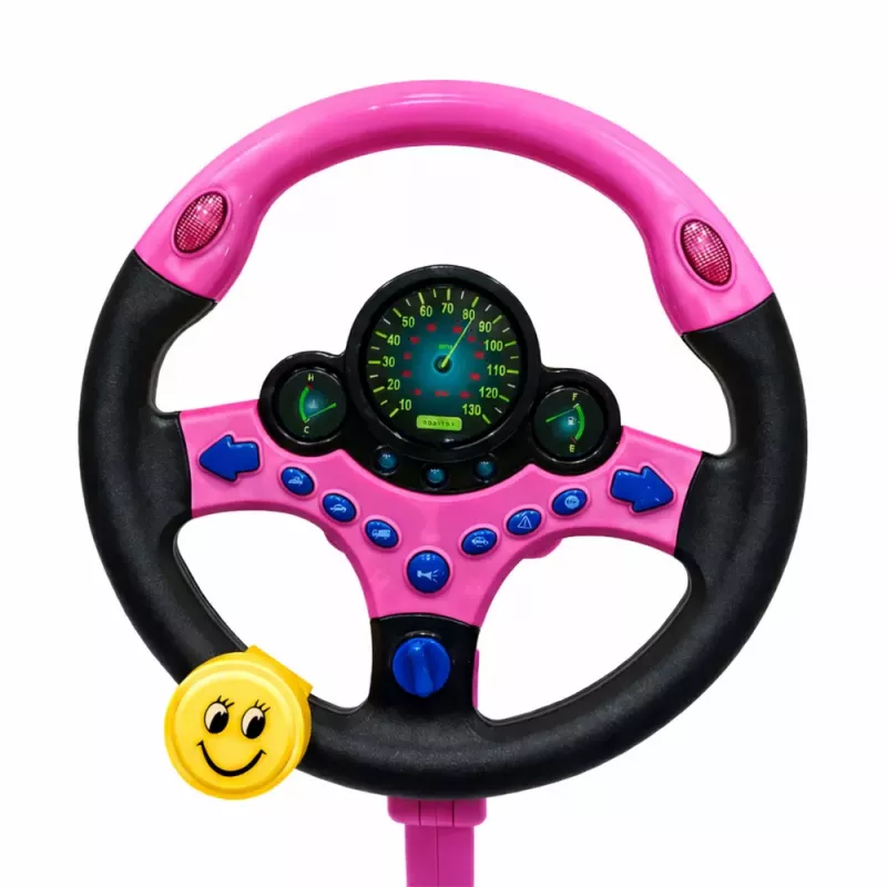 LEAN TOYS Interaktīvā stūre uz statīva ar pedāļiem, gaismām un skaņām, rozā