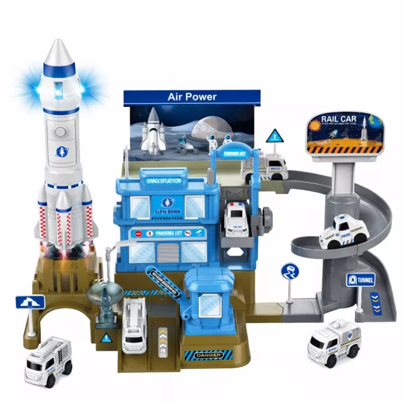 LEAN TOYS Interaktīvā kosmosa stacija ar autostāvvietu un raķeti ar gaismām un skaņām