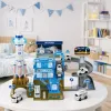 LEAN TOYS Interaktīvā kosmosa stacija ar autostāvvietu un raķeti ar gaismām un skaņām