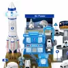 LEAN TOYS Interaktīvā kosmosa stacija ar autostāvvietu un raķeti ar gaismām un skaņām