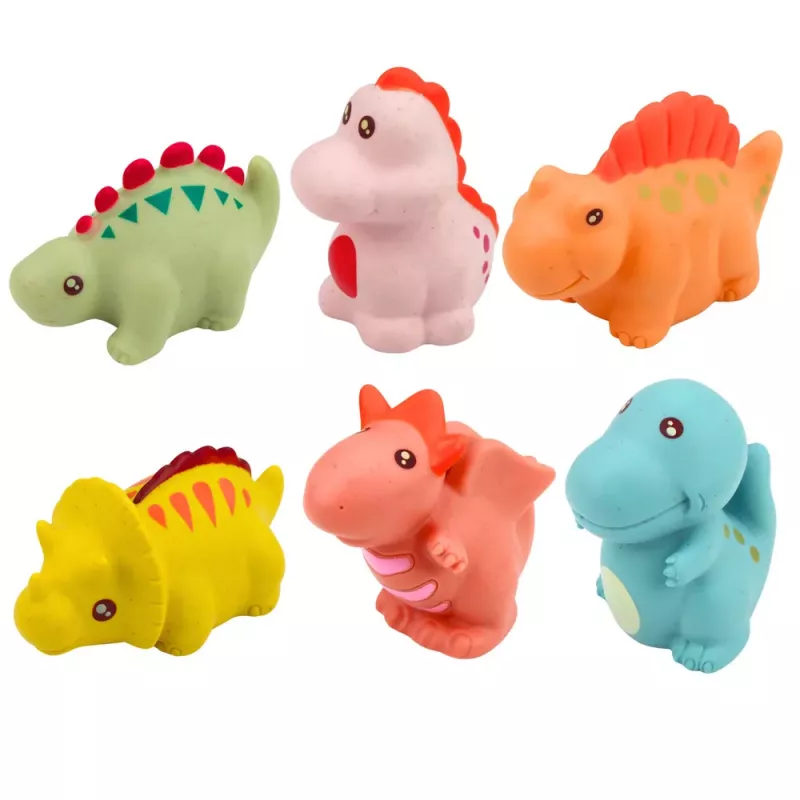 LEAN TOYS Izglītojošu gumijas dinozauru komplekts vannošanai, pasteļtoņos, 6 gab.
