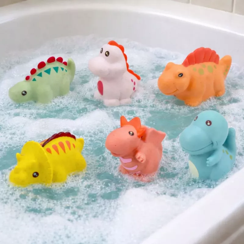 LEAN TOYS Izglītojošu gumijas dinozauru komplekts vannošanai, pasteļtoņos, 6 gab.