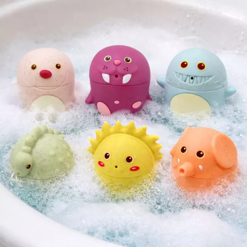 LEAN TOYS Izglītojošas vannas rotaļlietas Sensorās gumijas figūriņas Pasteļa 6 gab.