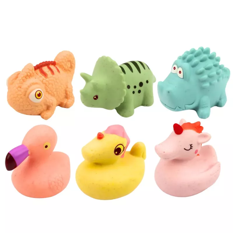 LEAN TOYS Izglītojošu gumijas dzīvnieku komplekts vannošanai, pasteļtoņu spēles, 6 gab.