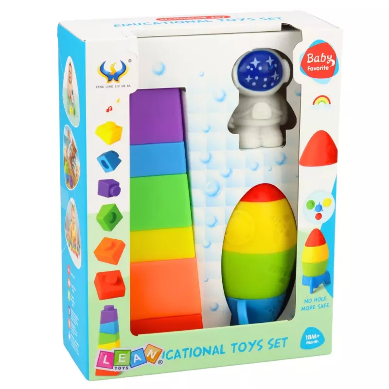 LEAN TOYS Gumijas bloku komplekts Tornis Raķete Kosmonauts Krāsains 11 gab.