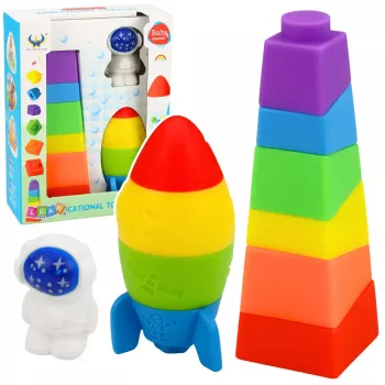 LEAN TOYS Gumijas bloku komplekts Tornis Raķete Kosmonauts Krāsains 11 gab.
