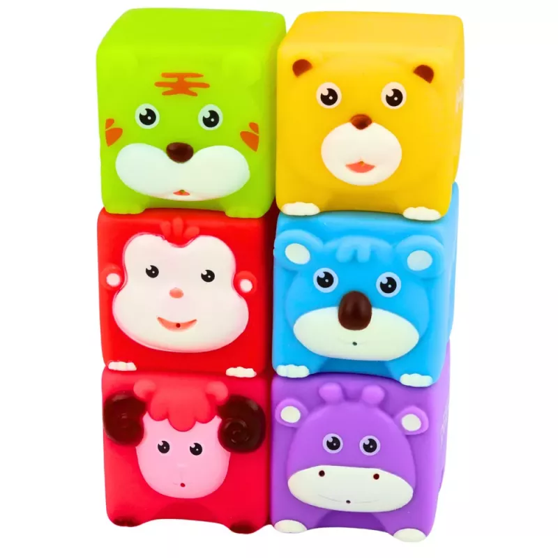 LEAN TOYS Mīksto gumijas bloku komplekts Izglītojoši dzīvnieki Krāsaini 6 gab.