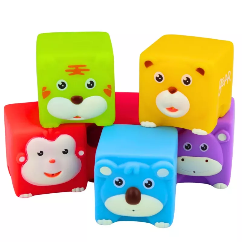 LEAN TOYS Mīksto gumijas bloku komplekts Izglītojoši dzīvnieki Krāsaini 6 gab.