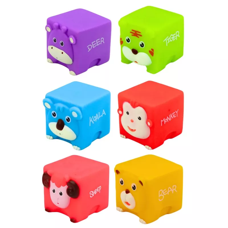 LEAN TOYS Mīksto gumijas bloku komplekts Izglītojoši dzīvnieki Krāsaini 6 gab.