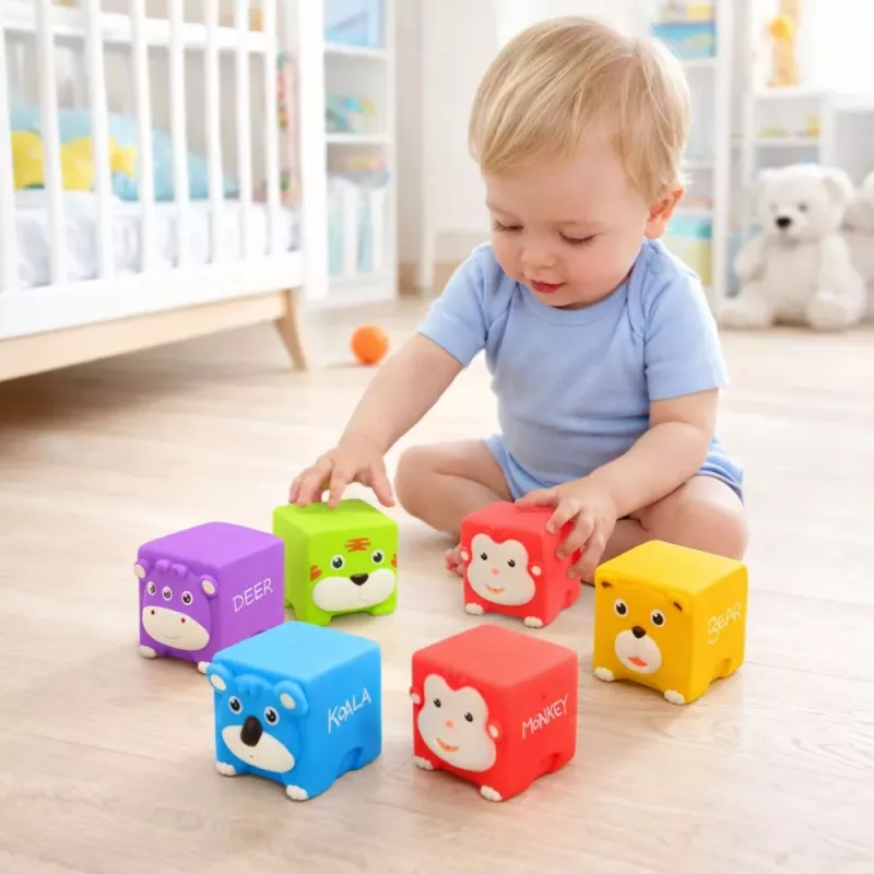 LEAN TOYS Mīksto gumijas bloku komplekts Izglītojoši dzīvnieki Krāsaini 6 gab.
