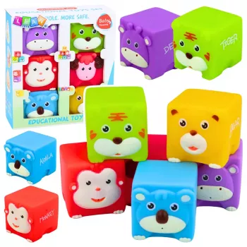 LEAN TOYS Mīksto gumijas bloku komplekts Izglītojoši dzīvnieki Krāsaini 6 gab.