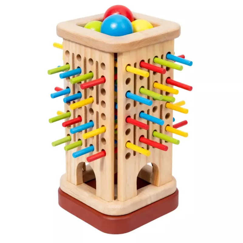 LEAN TOYS Koka izglītojoša prasmju spēle Tornis Kociņi Bumbiņas Kauliņš 37 gab.